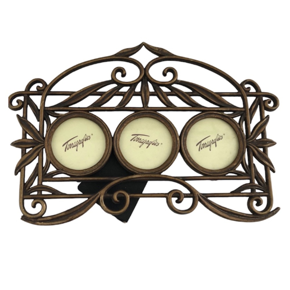 Terragrafics NEW Bronze scroll pattern triple round picture frame